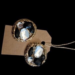 Elegant Gold and Black Gemstone Earrings